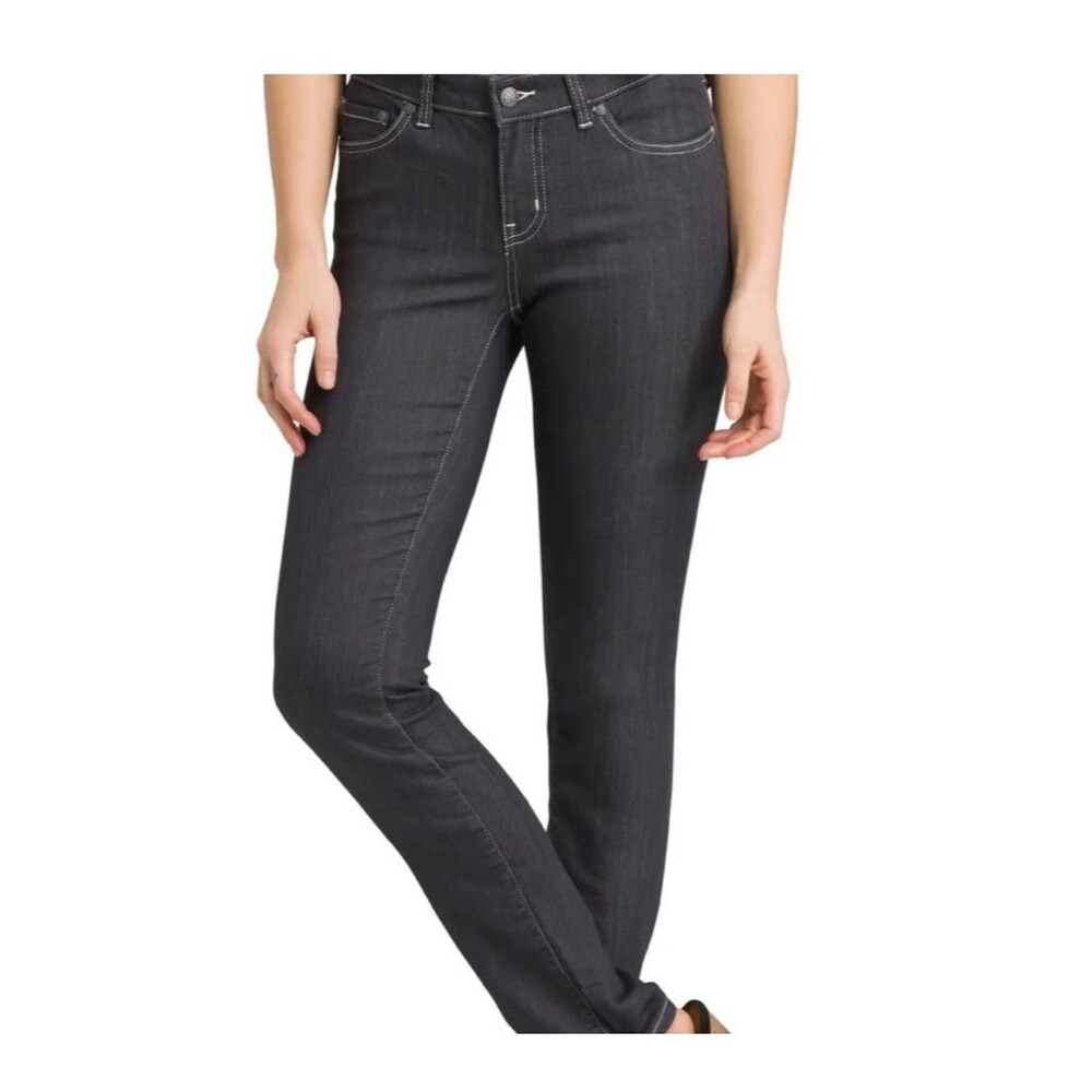 Prana Oday Skinny Jeans Denim Washed Black White Stitching Women's Size 12 31
